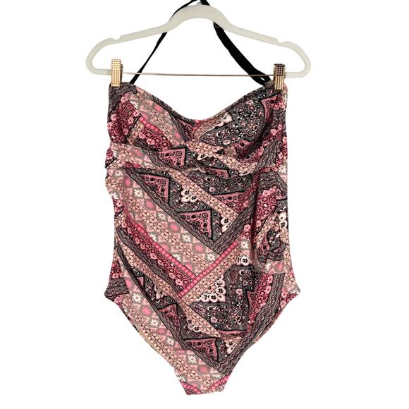 Isabel Maternity Swimsuit D/DD Large One Piece Halter Tie Back Padded Geo Print - Picture 1 of 8